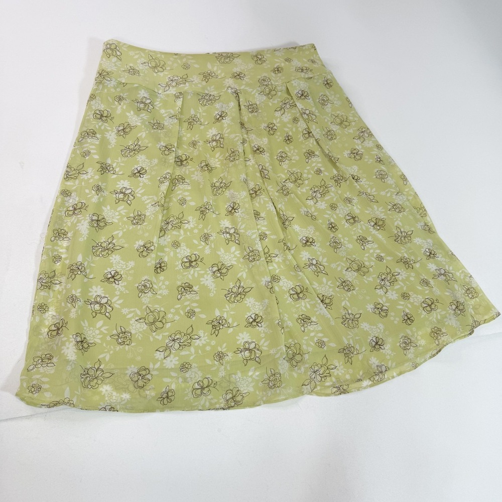 Sandra Darren Skirt Womens 14W Green Floral Chiffon A-Line Pleated Midi Lined